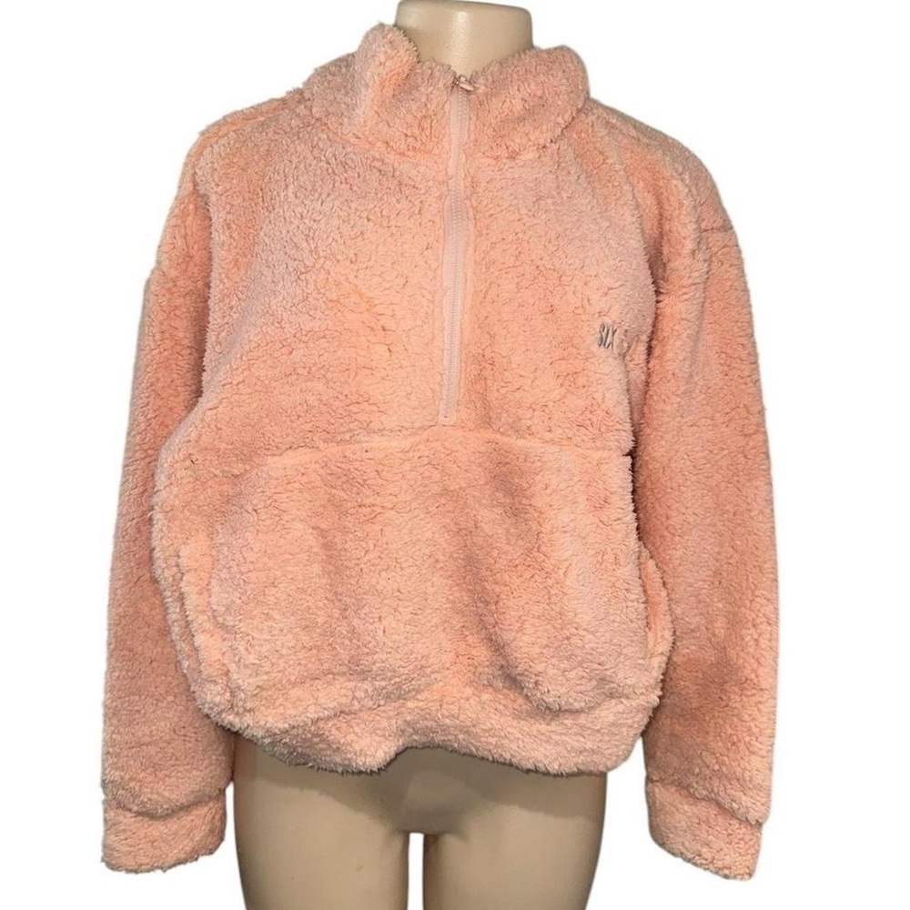 Peach Fuzzy Half Zip Up Pullover Six Flags Sweater